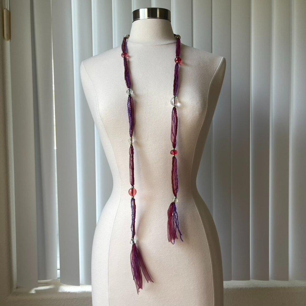 Pink Multi-material waist chain and necklace with heavy-duty bead stringing  In